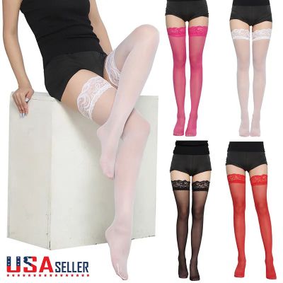 Women Lace Sheer Over The Knee Stockings Stay Up Thigh High Long Socks Hosiery